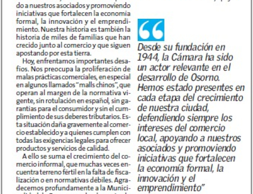 Cámara de Comercio de Osorno conmemora 80 años con llamado a fortalecer el comercio formal